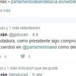  El “caprichoso” presidente del Parlamento presume de diálogo en Twitter
