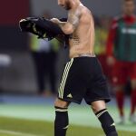 El defensa de la selección española de fútbol Sergio Ramos tras el partido ante Macedonia