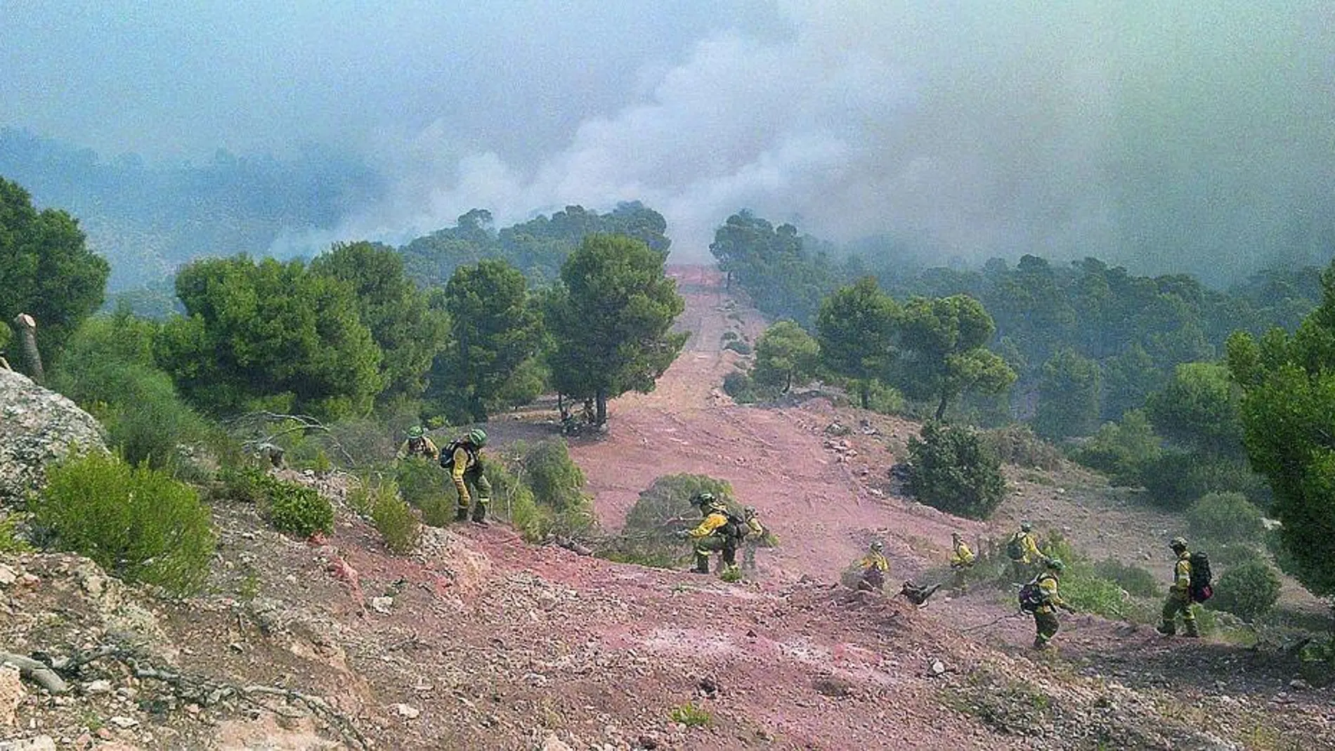 Imagen facilitada por INFOCA de especialistas del Plan Infoca de lucha contra incendios de Andalucía.