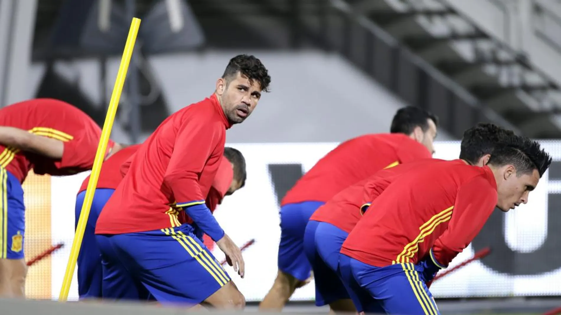 Diego Costa durante un entrenamiento de la Selección española