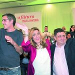 Eduardo Madina y Susana Díaz participaron ayer en un encuentro con jóvenes del partido en Jódar (Jaén)