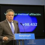 El secretario de Estado de Seguridad Social, Tomás Burgos, durante la presentación de los datos de paro