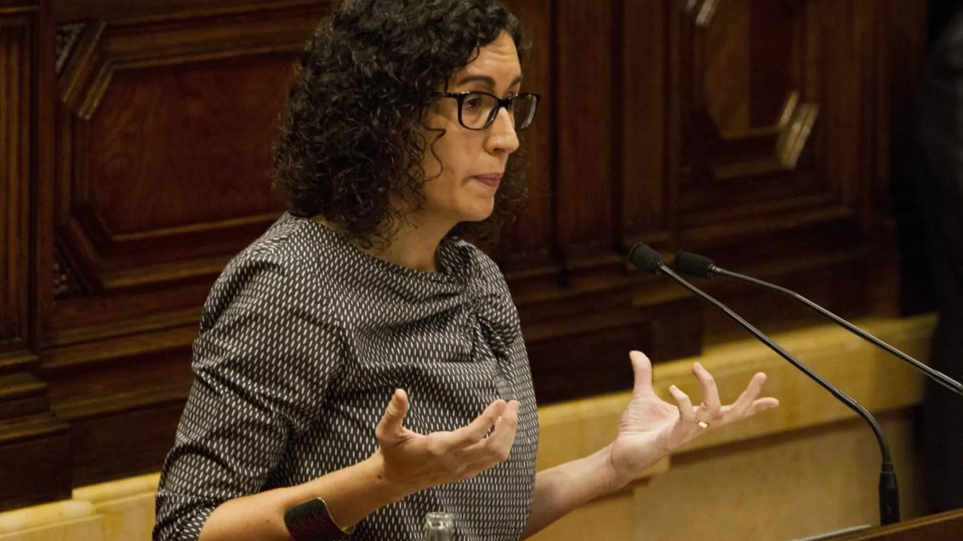 La portavoz de Junts pel Sí (JxS), Marta Rovira, durante una de sus intervenciones en el pleno del Parlament.