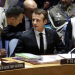 El presidente francés, Emmanuel Macron, ayer en el Consejo de Seguridad de la ONU