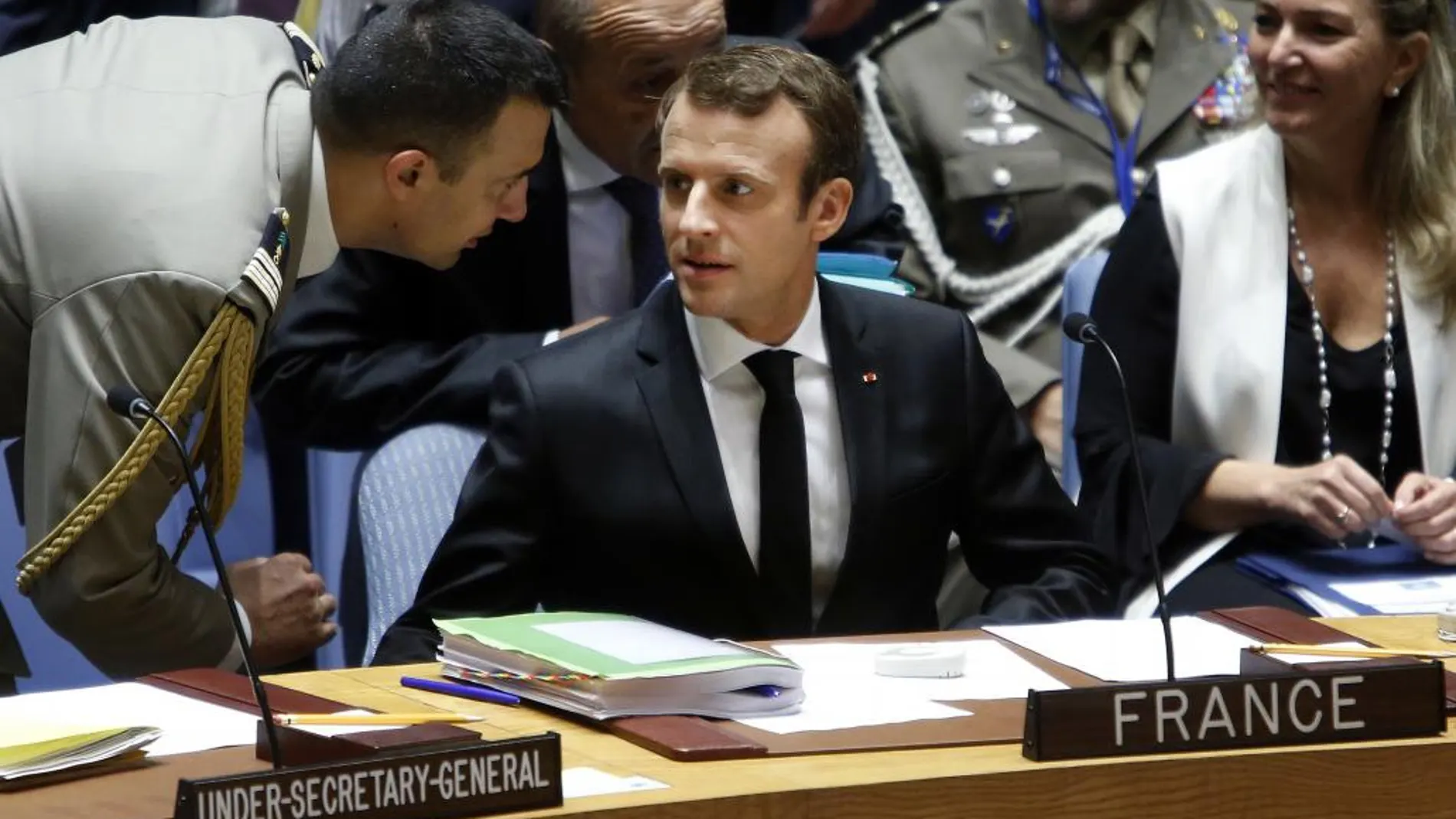 El presidente francés, Emmanuel Macron, ayer en el Consejo de Seguridad de la ONU
