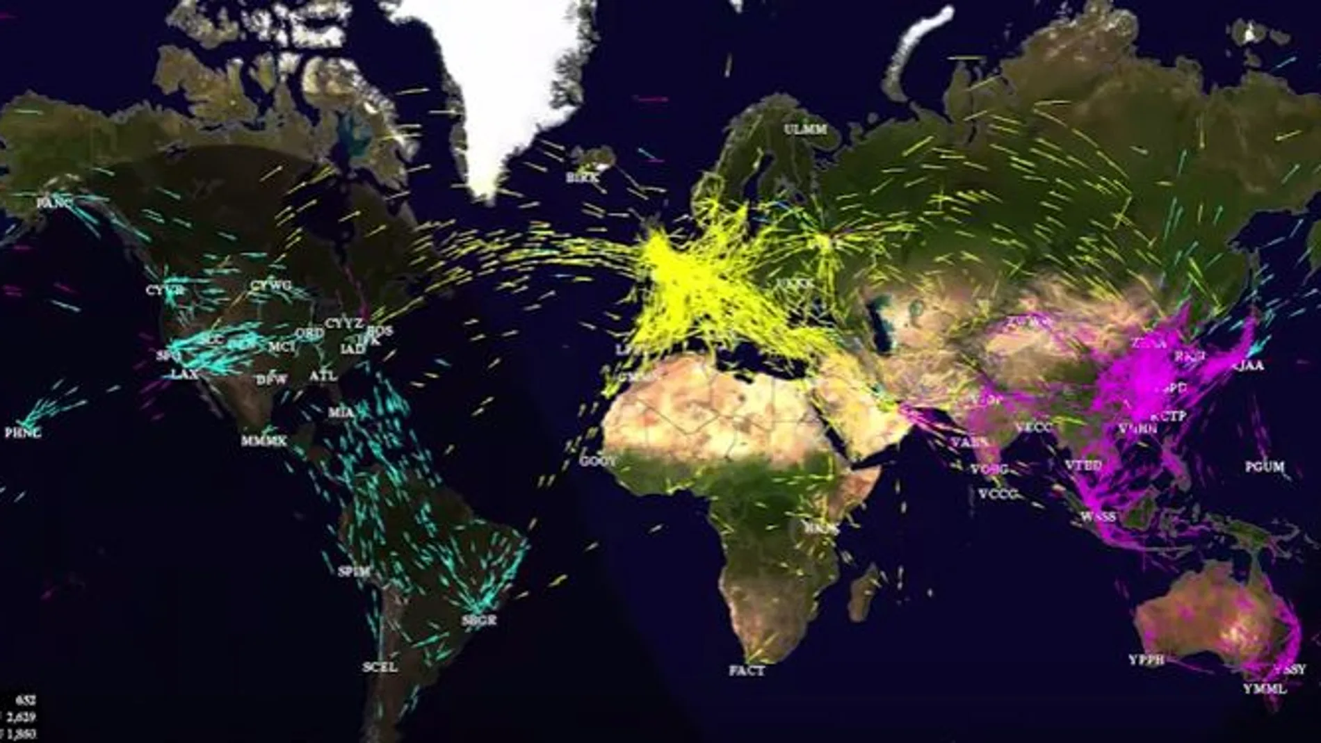 El impresionante vídeo que muestra el tráfico aéreo mundial durante 24 horas