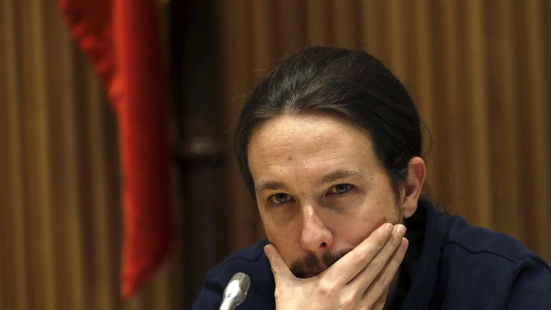 El secrerario general de Podemos, Pablo Iglesias, ayer en el Congreso