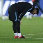 Messi durante el entrenamiento de ayer en Yokohama