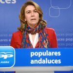 La portavoz de Empleo del PP-A Teresa Ruiz Sillero, ayer, en la sede de su partido