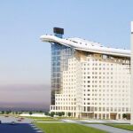 Slalom House representado en el centro de Astana, Kazajstán