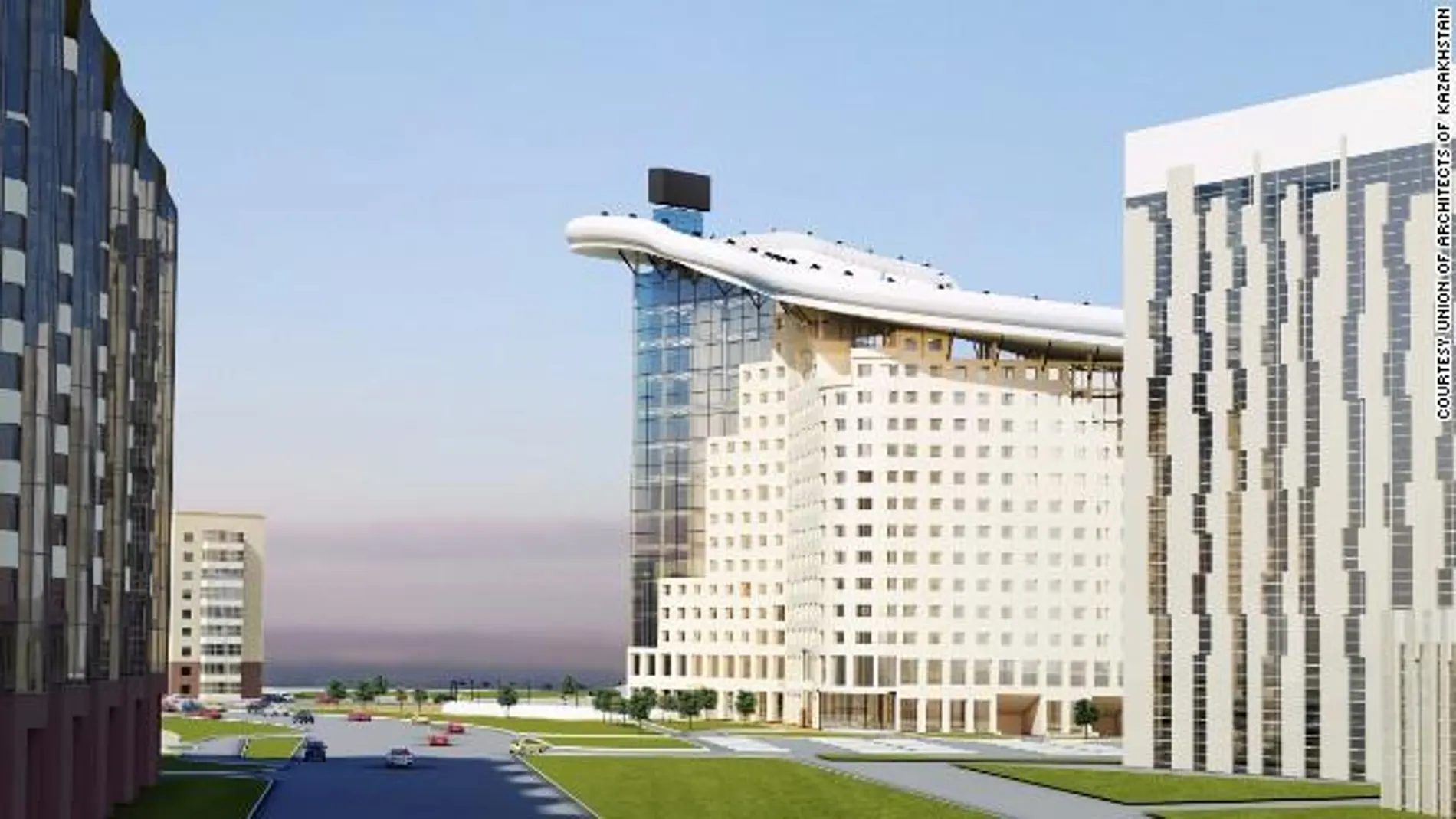 Slalom House representado en el centro de Astana, Kazajstán