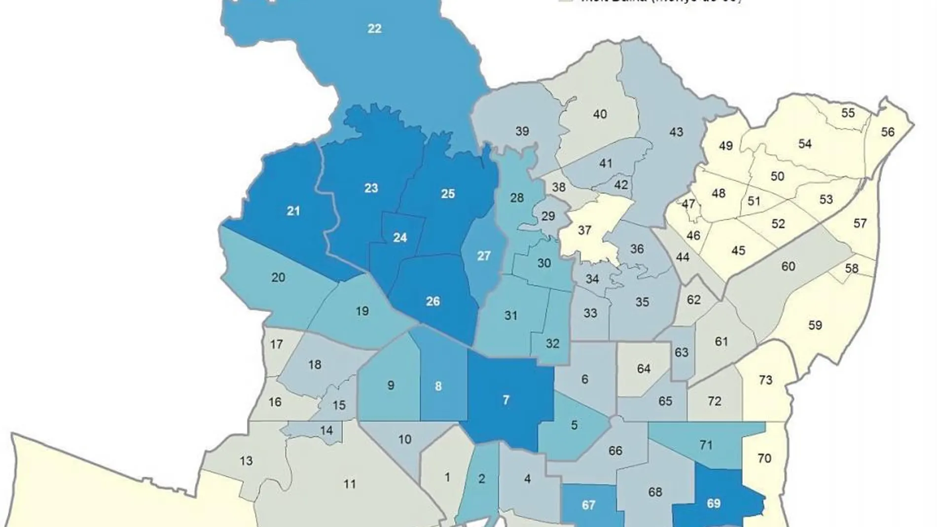 Mapa de la renta familiar disponible en Barcelona por barrios