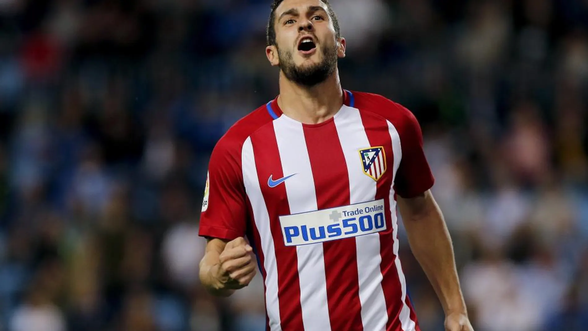 El centrocampista del Atlético de Madrid, Jorge Resurrección "Koke", celebra el primer gol del equipo rojiblanco en su pasada visita a Málaga