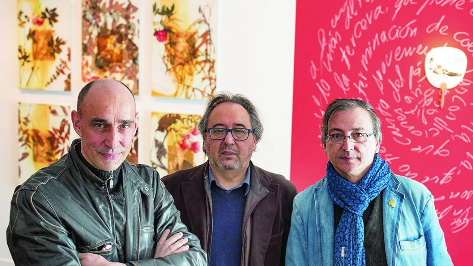 Florencio Maíllo, Luis Melero y Miguel Elías, en la inauguración de la exposición