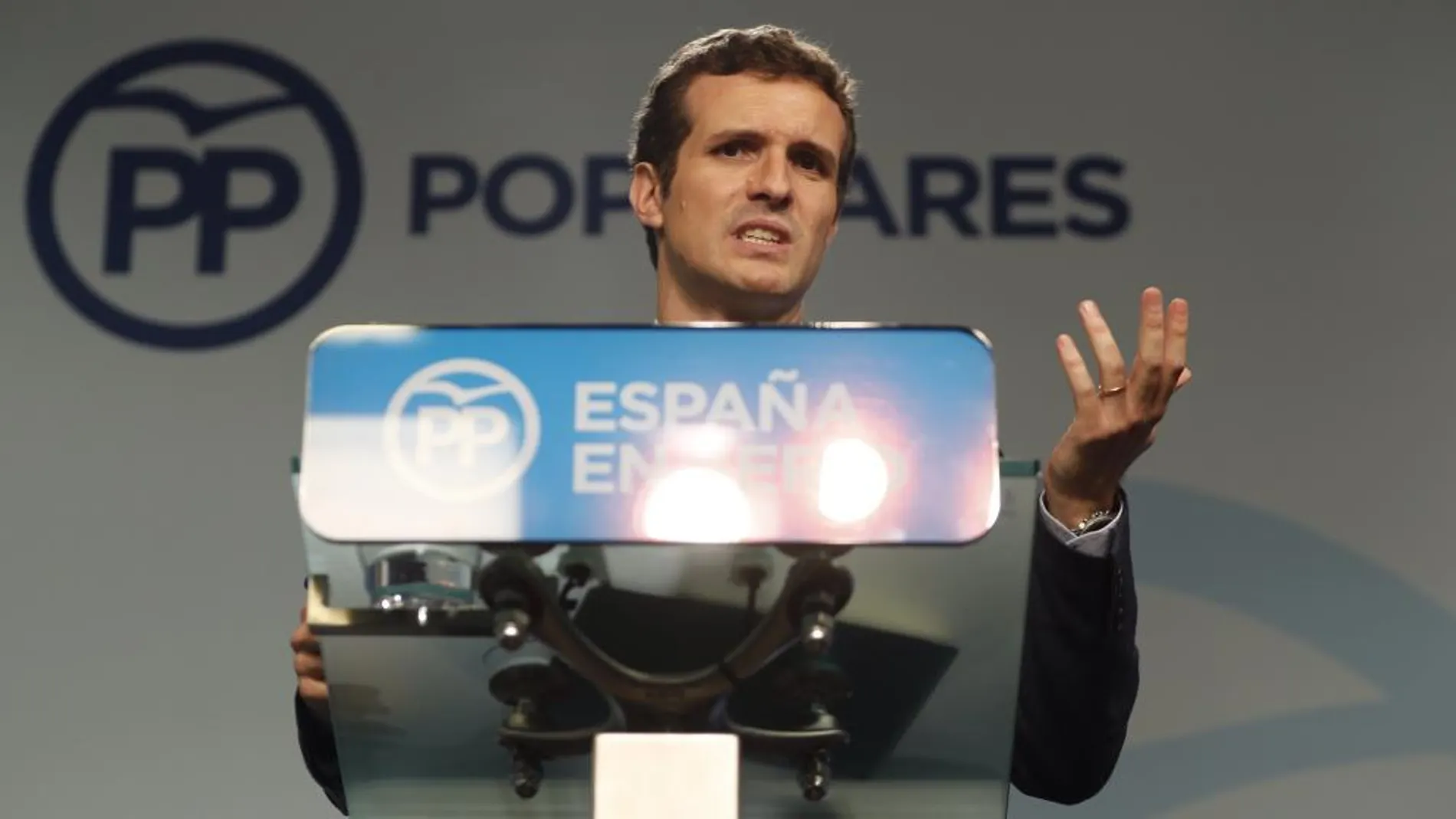 Pablo Casado tras la reunión del Comité de Dirección del partido, hoy en la sede de Génova