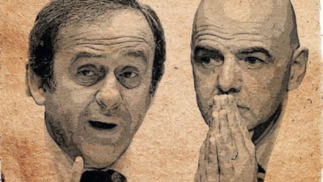 Michel Platini y Gianni Infantino aparecen salpicados por los