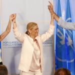 La presidenta de la Comunidad, Cristina Cifuentes, ayer en San Lorenzo del Escorial con Andrea Levy y Xabier García Albiol