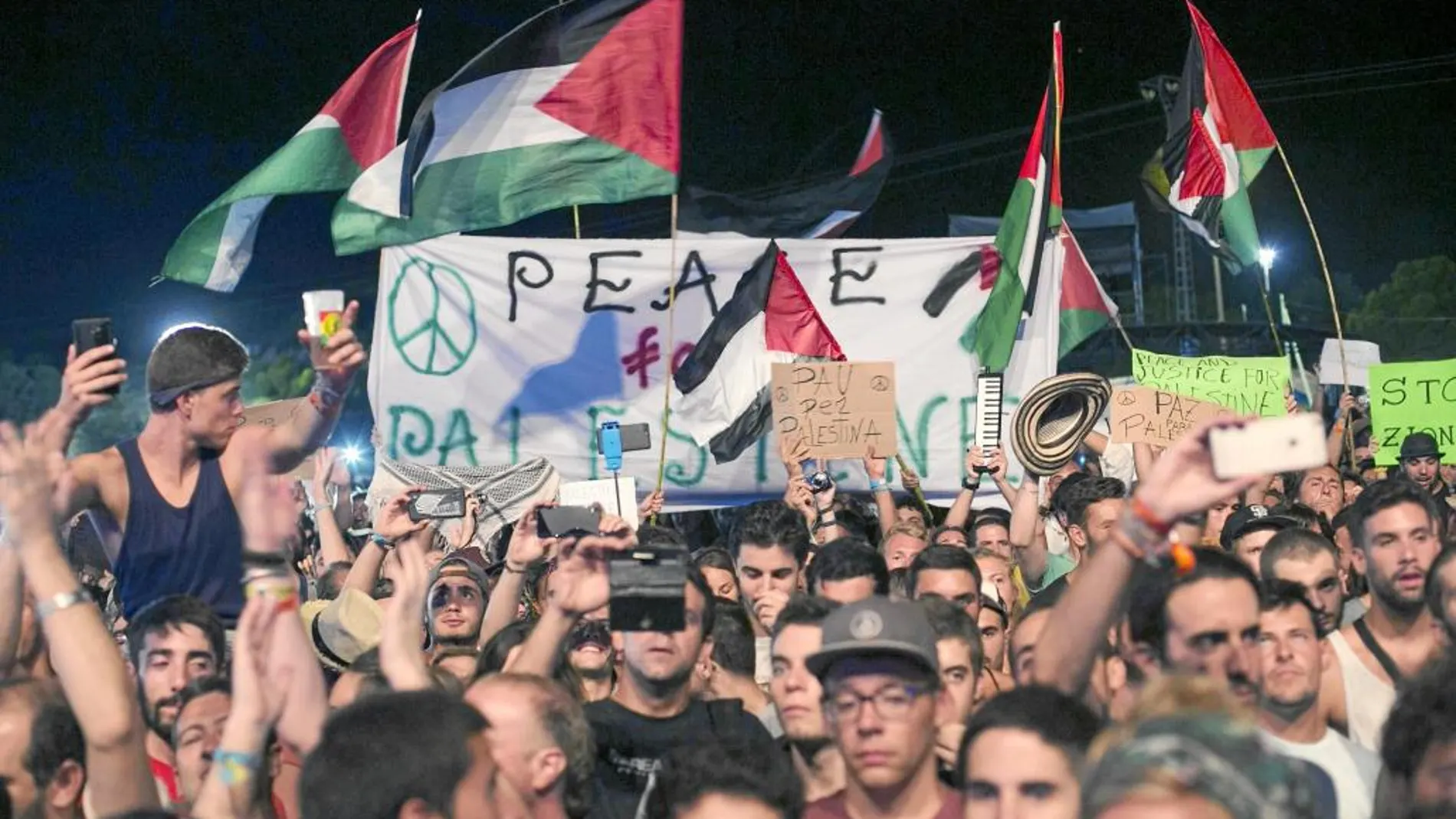 Banderas palestinas durante la actuación de Matisyahu