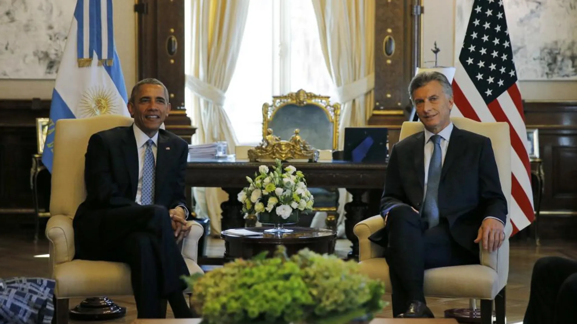 Barack Obama y Mauricio Macri en la Casa Rosada, donde van a mantener una reunión.