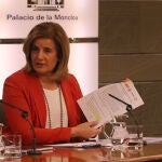 Fátima Báñez, hoy, durante la rueda de prensa posterior al Consejo de Ministros.