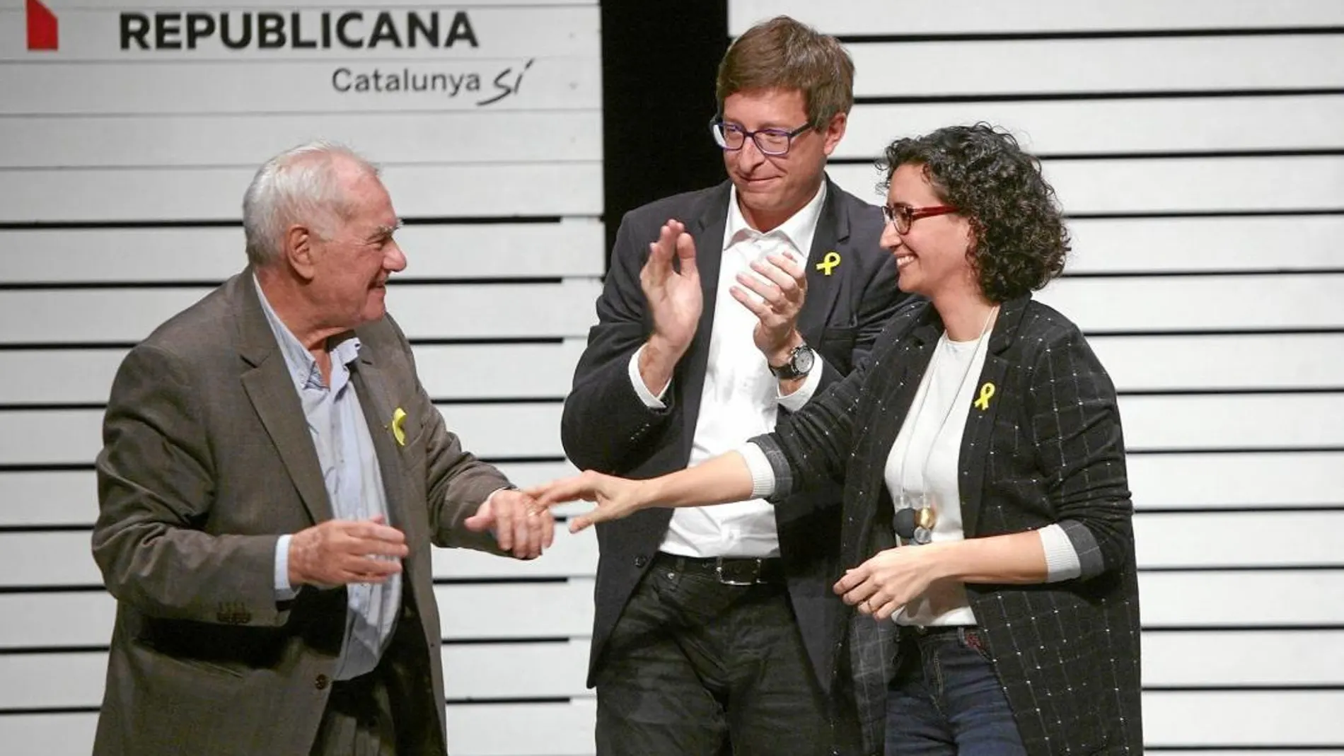 Ernest Maragall, Carles Mundó y Marta Rovira en un acto de ERC, ayer, en Tarragona