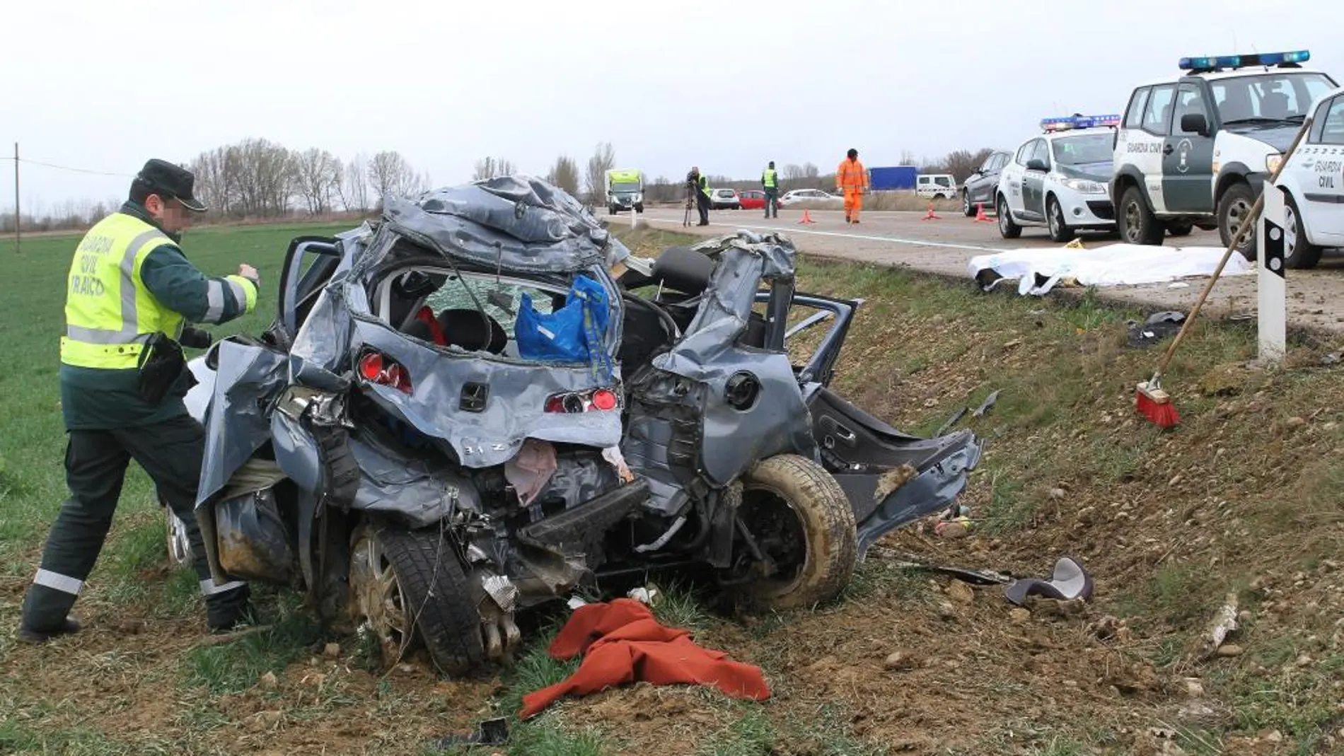 Accidente en la localidad palentina de Villaturde en el que murieron tres personas el pasado mes de marzo.