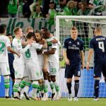 Los jugadores del Wolfsburgo celebran su primer gol ante el Real Madrid