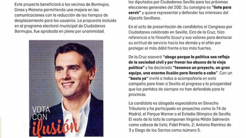 «¿Por qué votar a ciudadanos?». En el boletín municipal no sólo se pide directamente el voto con la imagen de Albert Rivera. El portavoz municipal también dedica un artículo a explicar sus razones para que los ciudadanos se inclinen por la formación naranja