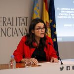 La vicepresidenta y portavoz del Consell, Mónica Oltra, ayer durante la rueda de prensa