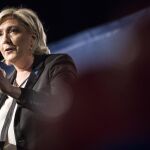 Marine Le Pen durante un acto electoral en Estrasburgo
