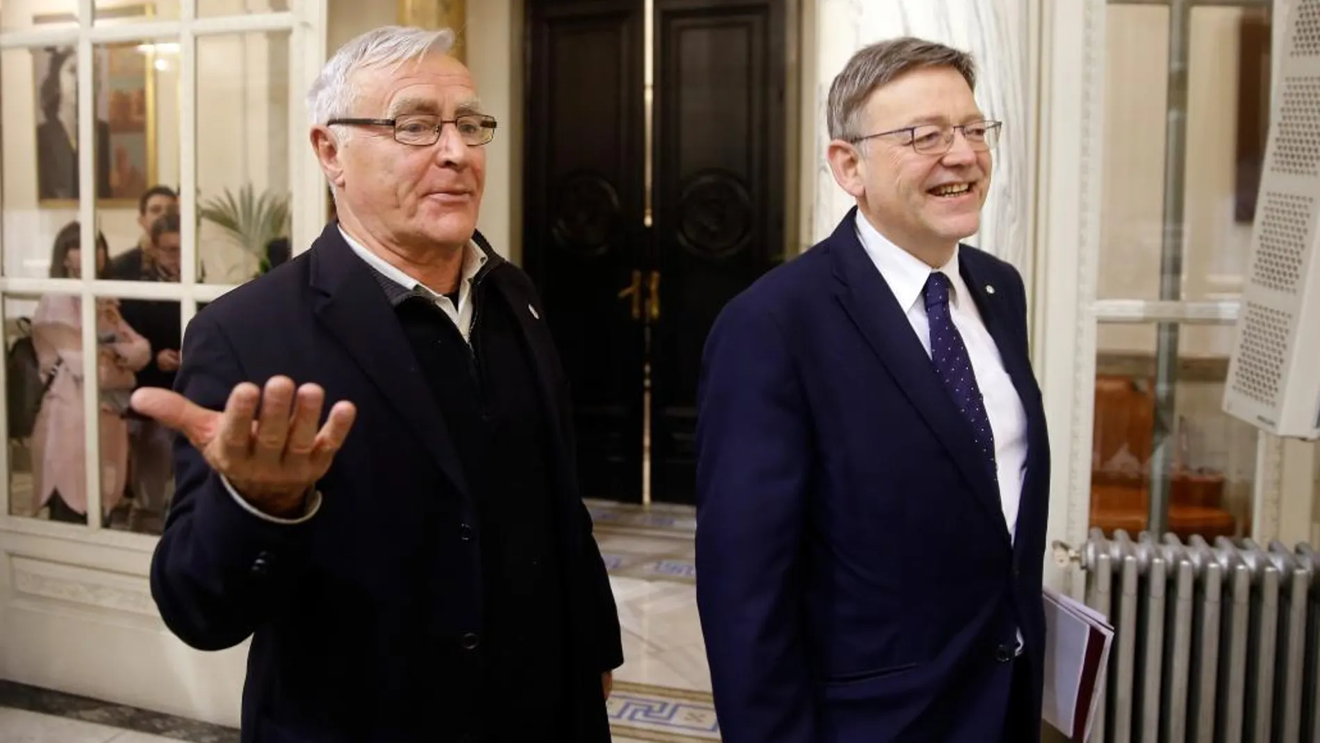 El alcalde de Valencia, Joan Ribó, junto con el presidente de la Generalitat, Ximo Puig, durante su reunión de ayer
