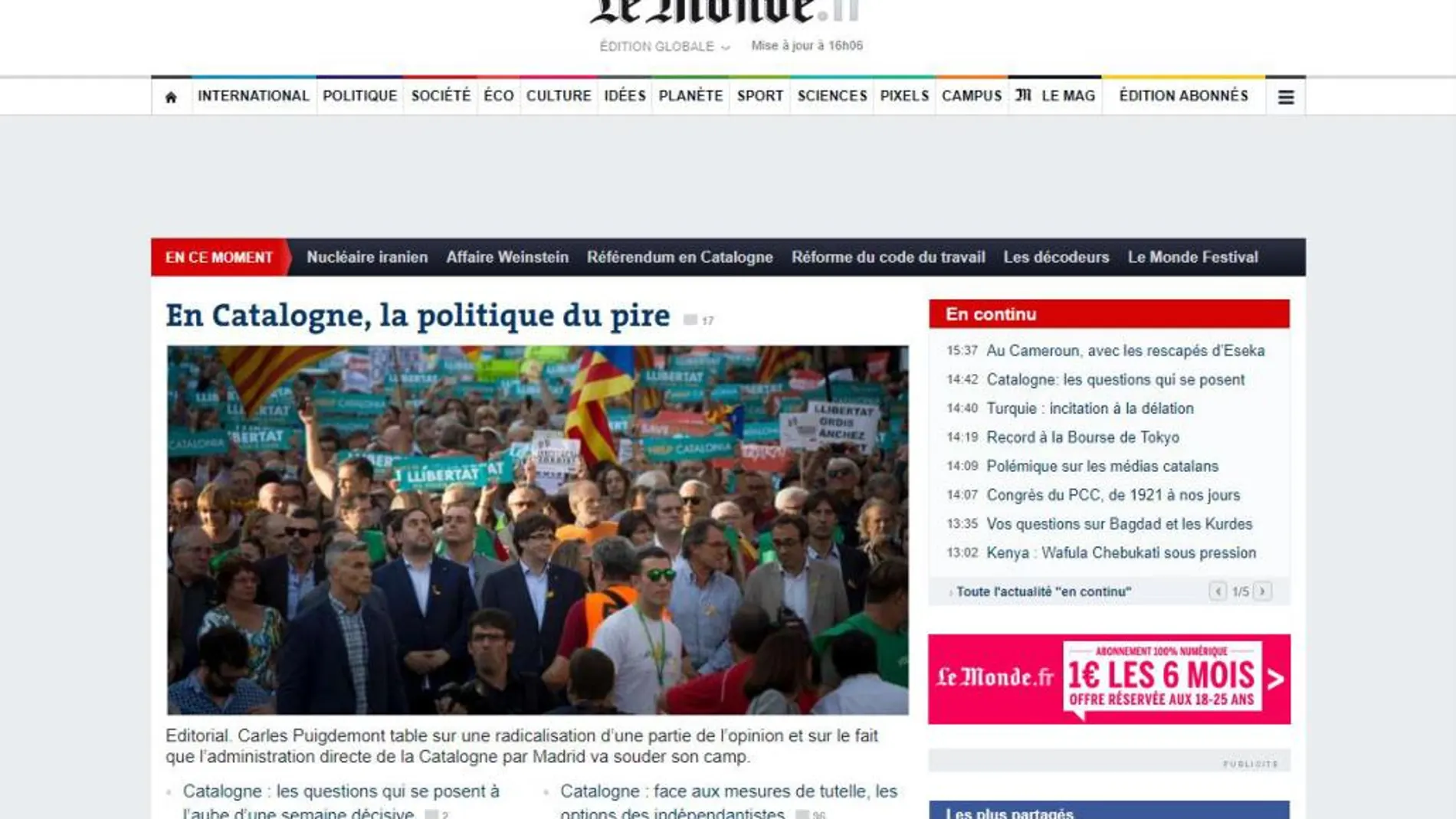 «Le Monde» critica en un duro editorial a Puigdemont y a «TV3»