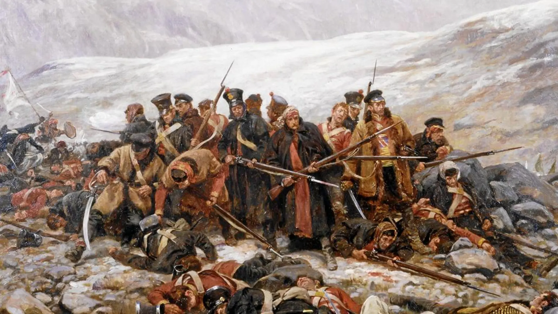 Recreación de William Barnes Wollen de los últimos supervivientes del 44 Regimiento británico en la batalla de Gandamak (1842)
