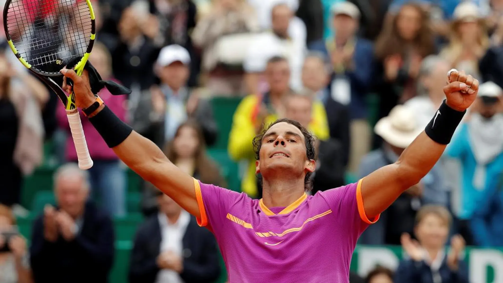 Rafa Nadal celebra su victoria hoy en Montecarlo