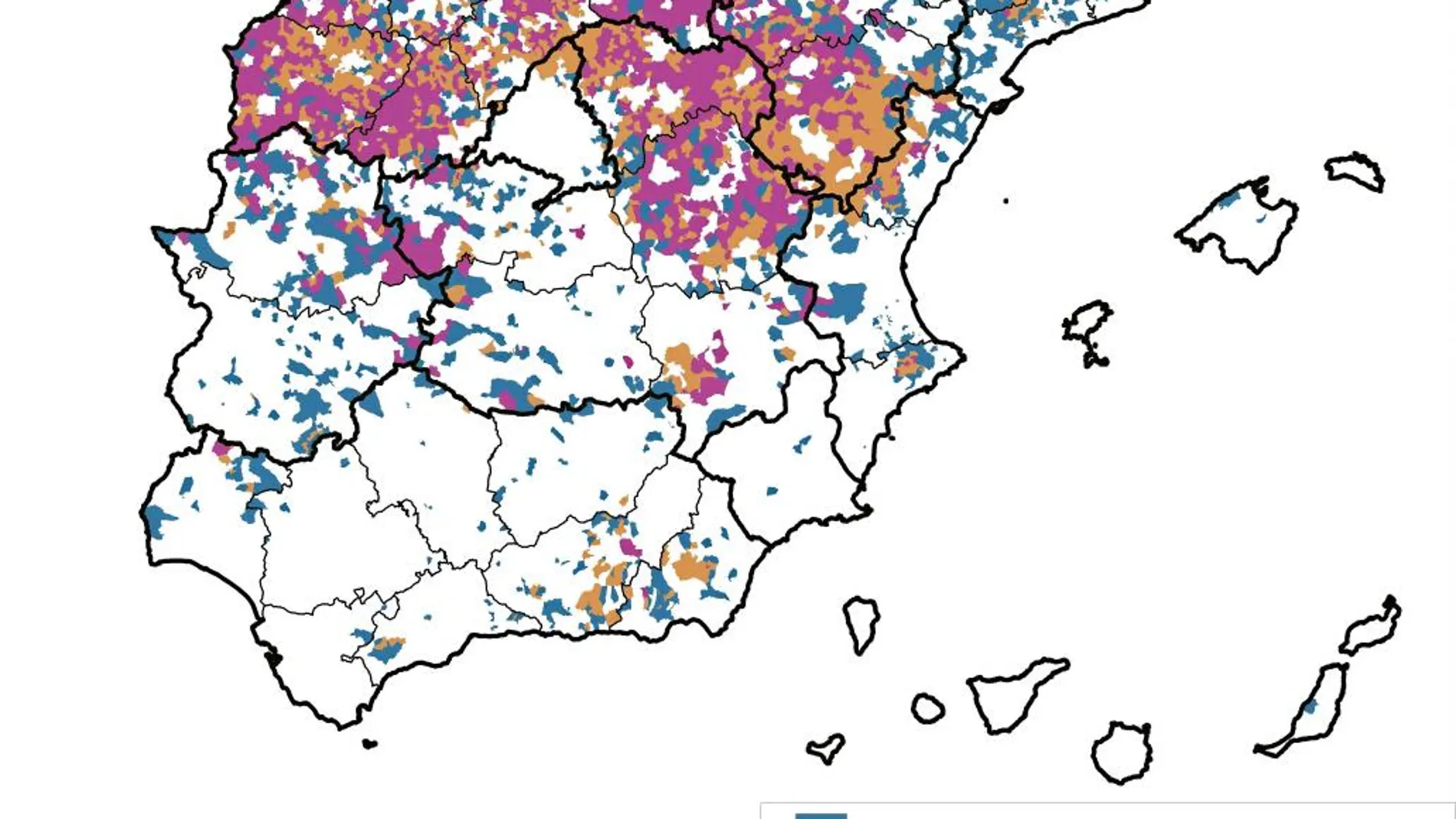 El mapa muestra las zonas de España que podrían quedar vacías dentro de unos años