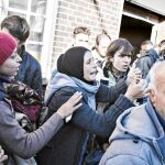 Inmigrantes sirios en la estación de Padborg, Dinamarca