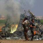 El helicóptero ha quedado completamente destrozado