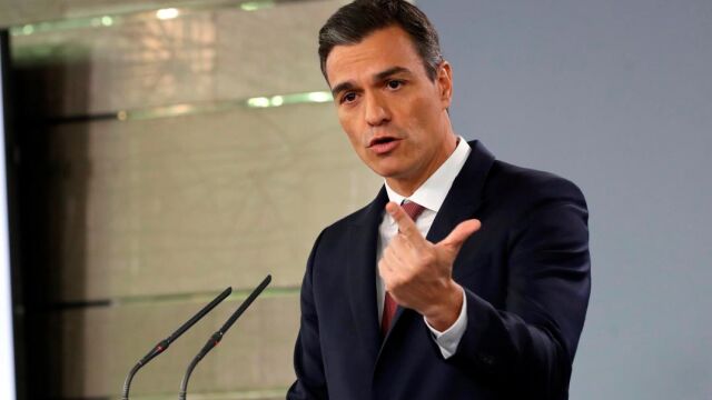 El presidente del Gobierno, Pedro Sánchez, durante la rueda de prensa que ha ofrecido hoy en el Palacio de La Moncloa. Foto: Efe/Ballesteros