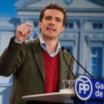 El presidente del Partido Popular, Pablo Casado, durante la presentación, en Palencia, de los candidatos de Castilla y León