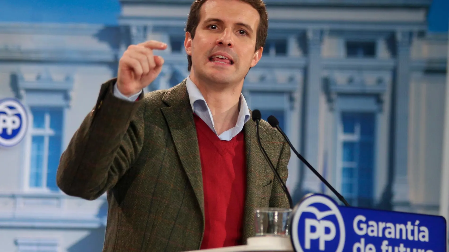 El presidente del Partido Popular, Pablo Casado, durante la presentación, en Palencia, de los candidatos de Castilla y León