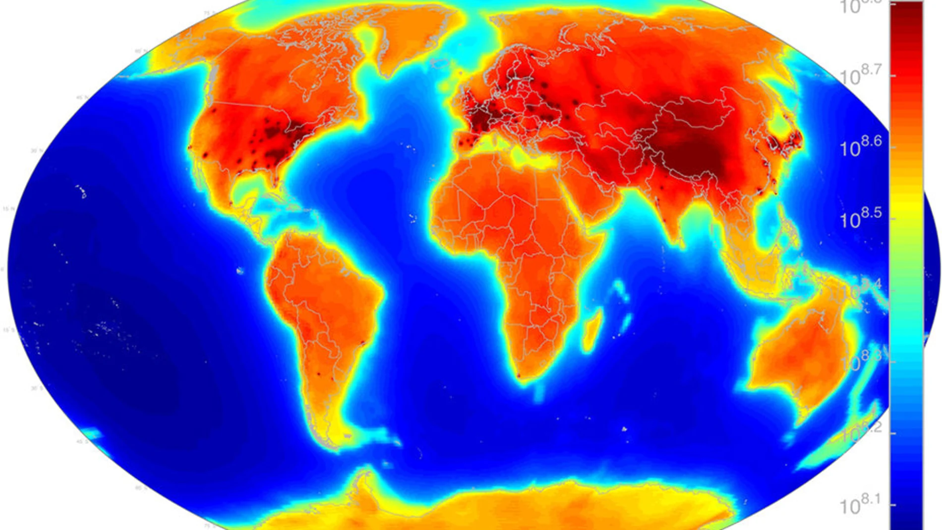 El mapa mundial que caracteriza la radiactividad sobre la superficie terrestre