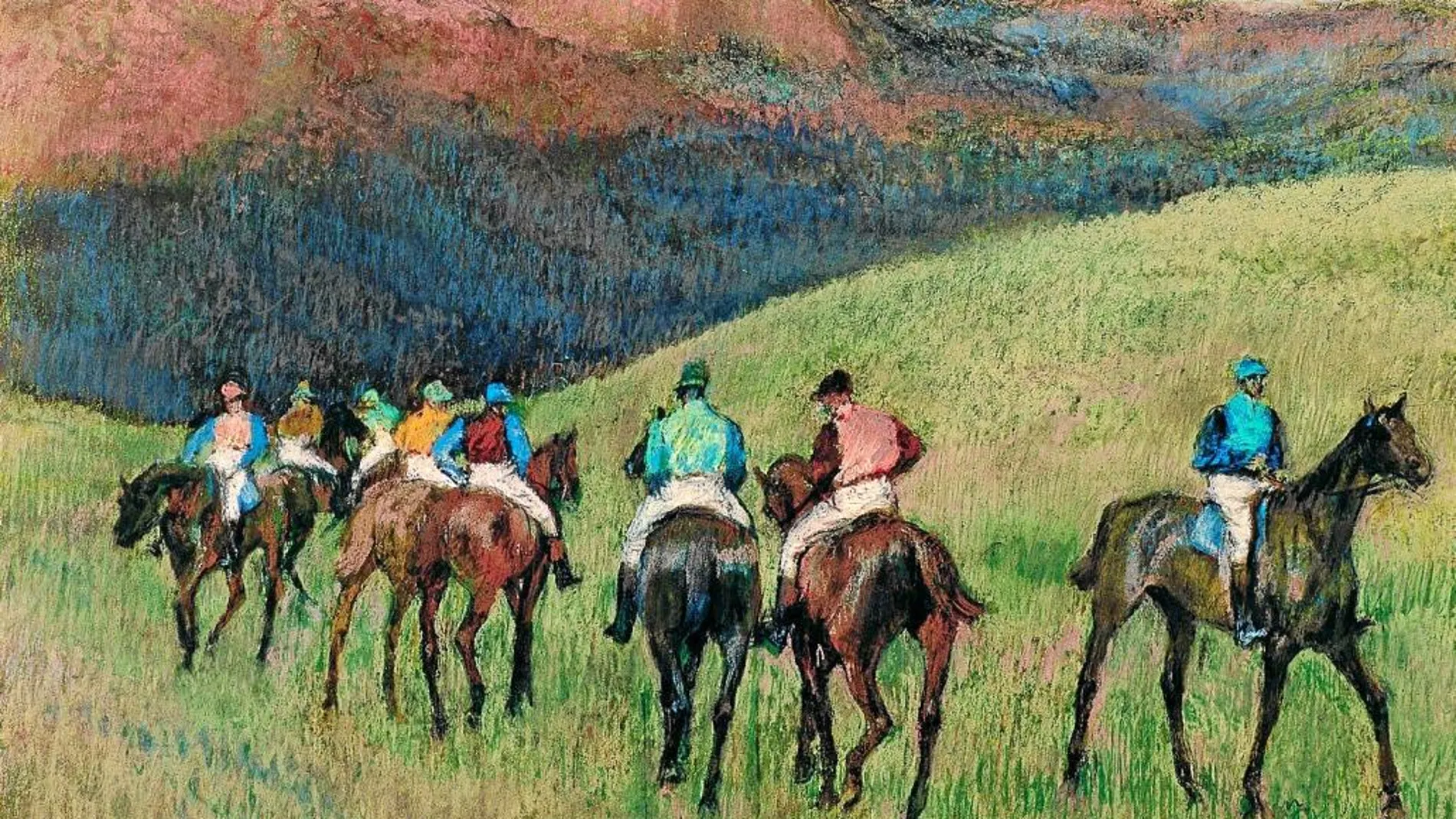 «Caballos de carreras en un paisaje», de Edgar Degas, pastel sobre papel de 1894