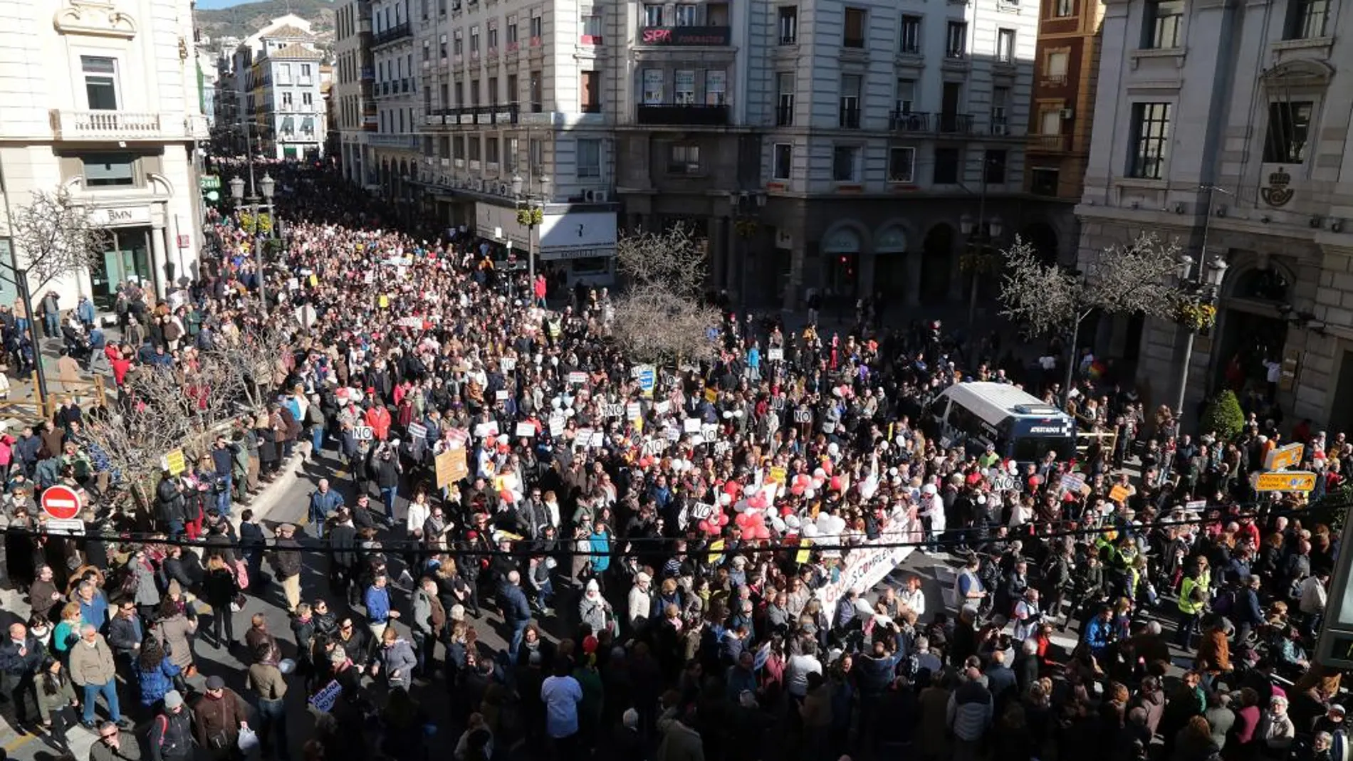 Manifestación contra la fusión hospitalaria y los recortes asistenciales celebrada el pasado día 15 en Granada