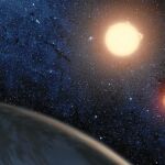 Uno de los planetas detectados por el telescopio Kepler con dos estrellas