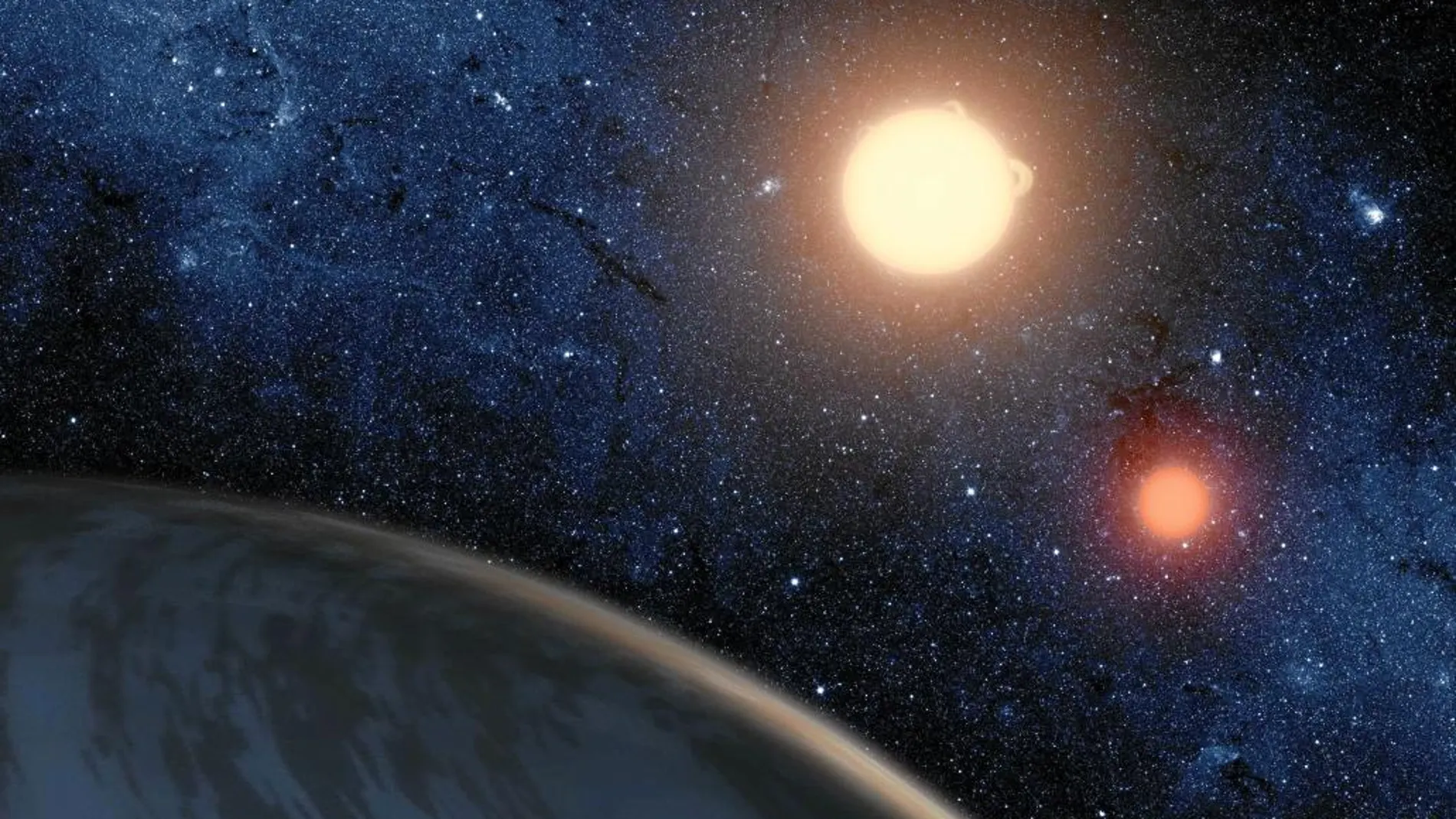Uno de los planetas detectados por el telescopio Kepler con dos estrellas