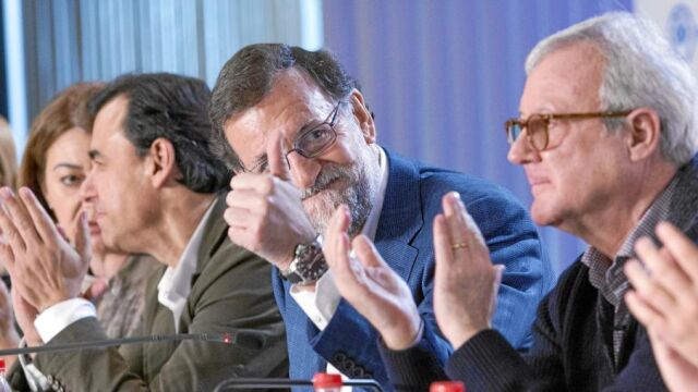 El presidente del Gobierno, Mariano Rajoy, ayer durante la reunión con la dirección regional del PP de Murcia