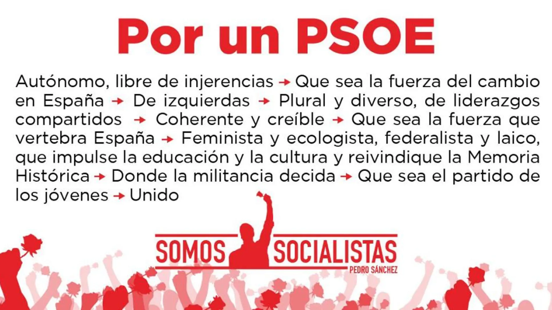 Pedro Sánchez quiere un PSOE de izquierdas, feminista, ecologista, juvenil y unido