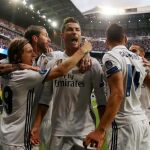 Imagen de la celebración del primer gol del partido