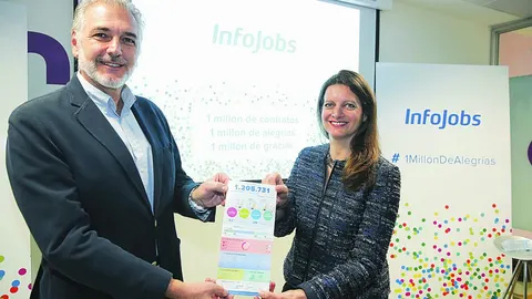 La directora general, Dominique Cerri, y el director comercial, Antonio Gómez, en la presentación de resultados de Infojobs
