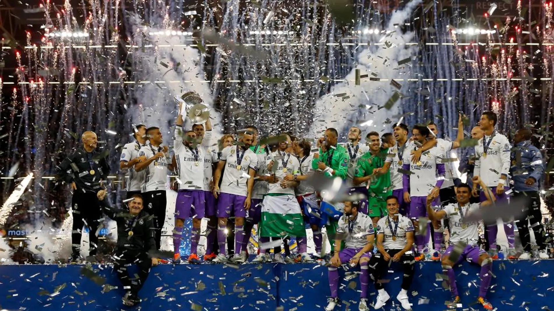 Imagen de la celebración del título de la última Champions, disputada en Cardiff